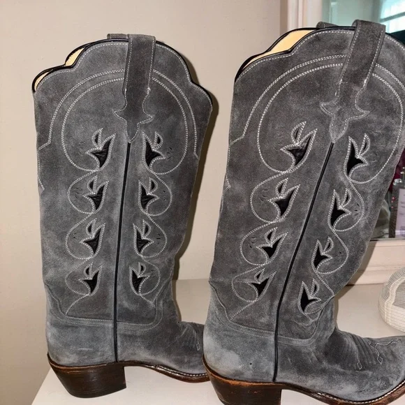 Rios of Mercedes Men's Cowboy Boots Grey Suede Leather size 8 Western - Picture 2 of 10